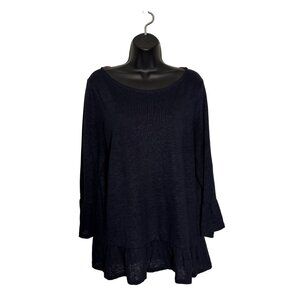 Linen Long-Sleeve Tunic Top With Ruffled Hem In Navy By Boden Size L Lightweight